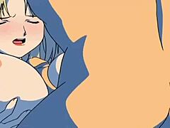 Animowana nastolatka uprawia aktywność seksualną z piersiastą dojrzałą kobietą