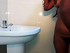 Indian matron's authentic intimate encounter with unattached youth in restroom - uncensored footage