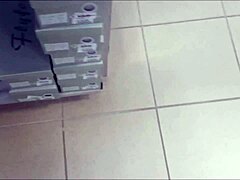 Mature woman flaunts her sexy feet and European charm in a shoe store