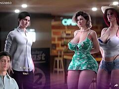 Mama vitregă matură și voluptuoasă cu sâni mari își arată sânii într-un joc hentai 3D