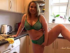 Experience taboo kitchen sex with busty stepmom Olga in first-person view