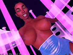 En het 3D-animasjon av en busty stripper som gir en hard blowjob og analsex