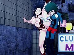 Mina Ashido ve Momo Yaoyorozu, My Hero Academia hentai'de Izuku Midoriya ile yoğun bir üçlüye giriyor