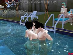 Seks dubur yang sengit dengan dua isteri Jepun yang cantik di kolam renang