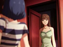 Een niet-gecensureerde hentai-animatie van een borstenrijke milf die betrapt wordt