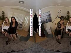 Virtual reality-porno med sexy kollegaer Jaime, Michaelelle, Kayley Gunner og Lexi Luna i kontoruniformer