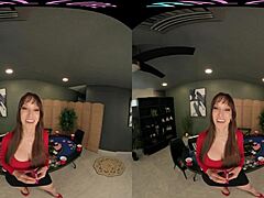 Virtual reality poker met een brunette MILF