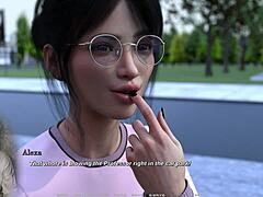 Virtual reality game: kijk hoe een borstenronde brunette in het openbaar een pijpbeurt geeft
