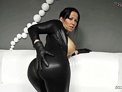 German MILF in latex gives you dirty talk and wank instructions in homemade video